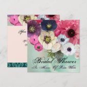 PINK ROSES UND ANEMONE BLUME BRAUTPARTY EINLADUNG (Vorne/Hinten)