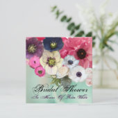 PINK ROSES UND ANEMONE BLUME BRAUTPARTY EINLADUNG (Stehend Vorderseite)