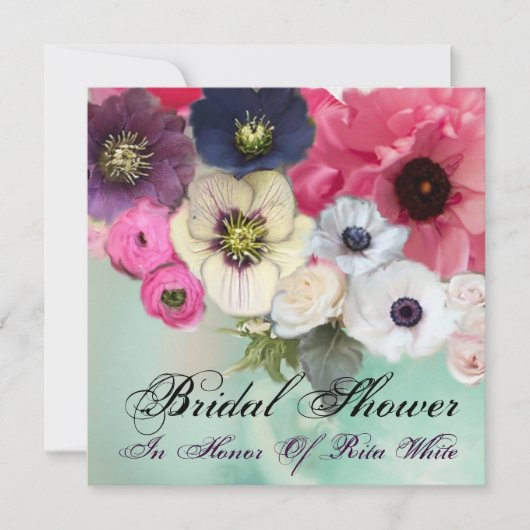 PINK ROSES UND ANEMONE BLUME BRAUTPARTY EINLADUNG (Vorderseite)