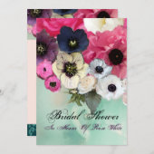 PINK ROSES UND ANEMONE BLUME BRAUTPARTY EINLADUNG (Vorne/Hinten)