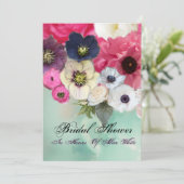 PINK ROSES UND ANEMONE BLUME BRAUTPARTY EINLADUNG (Stehend Vorderseite)