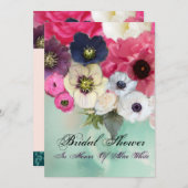 PINK ROSES UND ANEMONE BLUME BRAUTPARTY EINLADUNG (Vorne/Hinten)