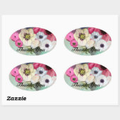 PINK ROSES UND ANEMONE BLUME Vielen Dank Ovaler Aufkleber (Blatt)