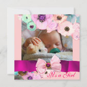 PINK ROSES UND BOW BABY SHOWY FOTOVORLAGE EINLADUNG (Vorderseite)
