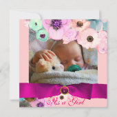 PINK ROSES UND BOW BABY SHOWY FOTOVORLAGE EINLADUNG (Vorderseite)