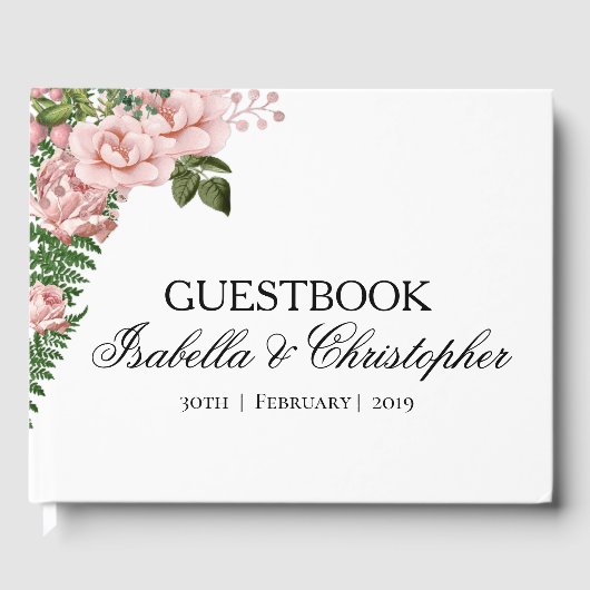 Pink Roses und Ferns Wedding Gästebuch (Vorderseite)