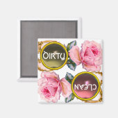 PINK ROSES UND GEM STEINE DIRTY CLEAN DISHWASHER MAGNET (Vorderseite/Rückseite)