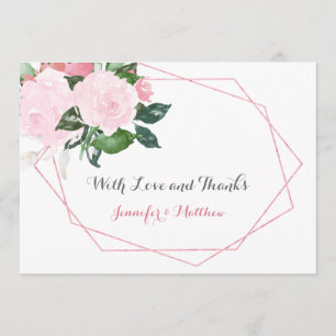Pink Roses und Greenery Geometric Flat Vielen Dank Dankeskarte