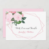 Pink Roses und Greenery Geometric Flat Vielen Dank Dankeskarte (Vorne/Hinten)