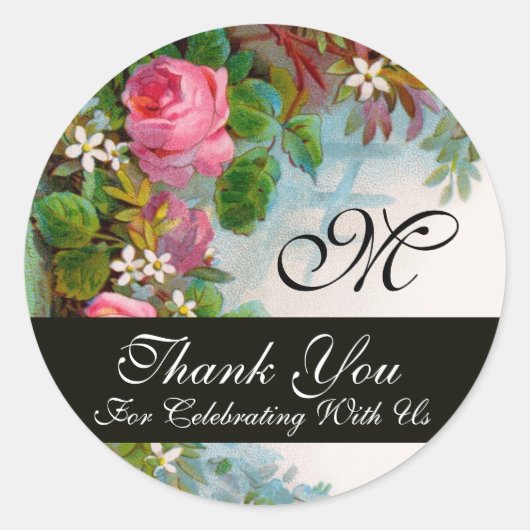 PINK ROSES UND JASMINE BLUME Vielen Dank Runder Aufkleber (Vorderseite)