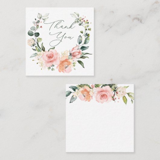 Pink Roses Vielen Dank Square Business Card Quadratische Visitenkarte (Vorne/Hinten)