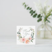 Pink Roses Vielen Dank Square Business Card Quadratische Visitenkarte (Stehend Vorderseite)