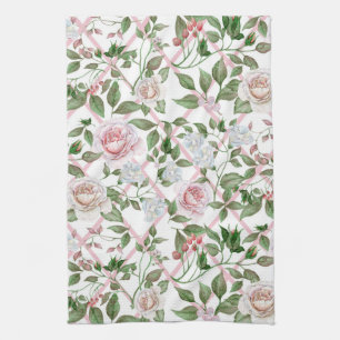 Pink Roses - Vintage Watercolor Floral Geschirrtuch