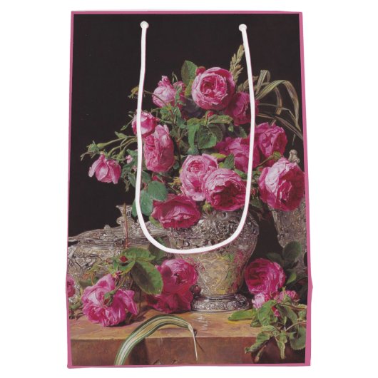 Pink Roses (von Ferdinand Georg Waldmüller) Mittlere Geschenktüte (Rückseite)
