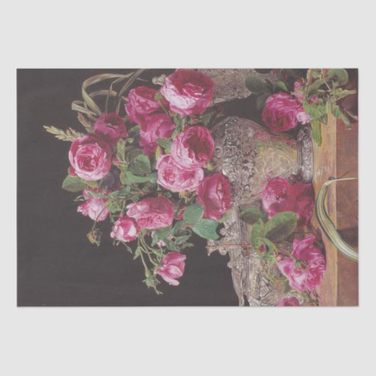 Pink Roses (von Ferdinand Georg Waldmüller) Seidenpapier (Vorderseite)