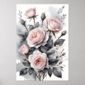 Pink Roses Watercolor Painting Poster (Vorne)