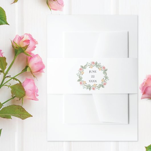 Pink Roses Watercolor Wreath Wedding Einladungsbanderole