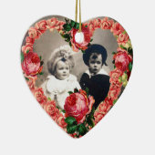 PINK ROSES WEDD HERZFOTO TEMPLATE MONOGRAM KERAMIKORNAMENT (Rechts)