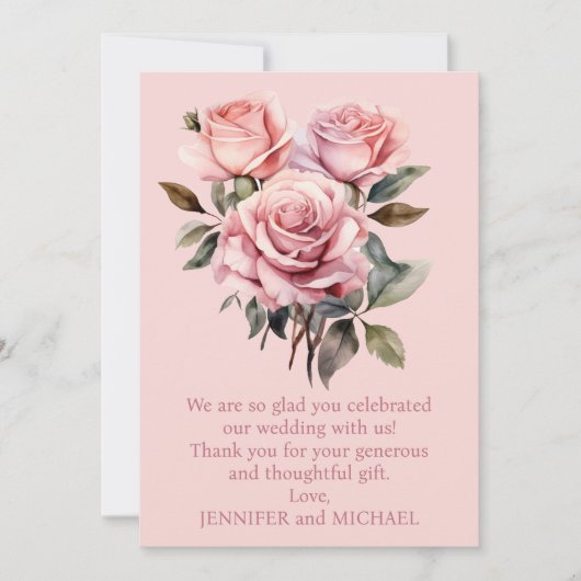 Pink Roses Wedding Vielen Dank Dankeskarte (Vorderseite)