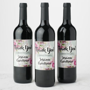 Pink Roses Wedding Wein Flasche Label Danke Weinetikett