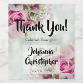 Pink Roses Wedding Wein Flasche Label Danke Weinetikett (Einzelnes Label)
