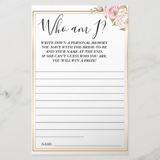 Pink Roses Wer ich bin Brautparty-Kartenspiel-Flye Flyer (Vorne)