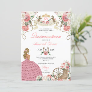 Pink Roses Western Charro Cowgirl Quinceañera Einladung