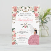 Pink Roses Western Mariachi Cowgirl Quinceañera Einladung (Stehend Vorderseite)