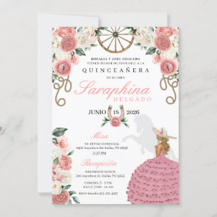 Pink Roses Western Mariachi Cowgirl Quinceañera Einladung