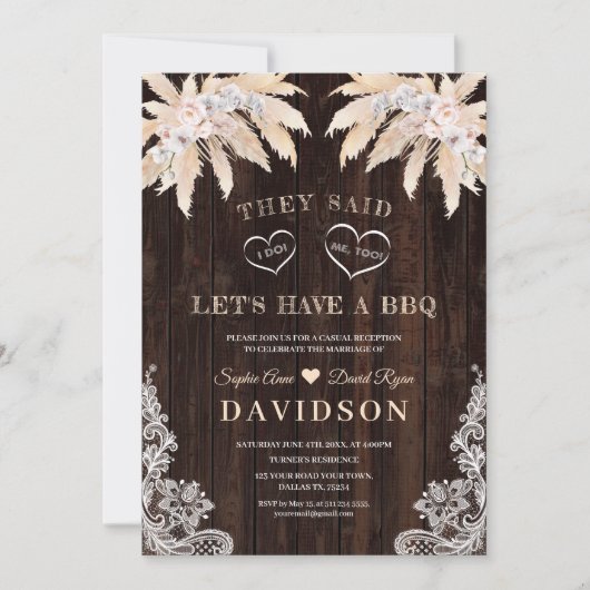 Pink Roses White Orchid Pampas After Wedding BBQ Einladung (Vorderseite)