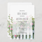 Pink Roses White Picket Fence Bridal Shower Einladung (Vorne/Hinten)