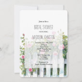 Pink Roses White Picket Fence Bridal Shower Einladung (Vorderseite)