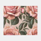 Pink Roses With Brushstroke Leaves  Fleecedecke (Vorderseite (Horizontal))