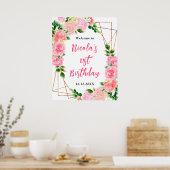 Pink Roses with Foliage Birthday Welcome Poster (Küche)