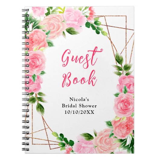 Pink Roses with Foliage Bridal Shower Guest Book Notizblock (Vorderseite)