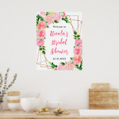 Pink Roses with Foliage Bridal Shower Welcome Poster (Küche)
