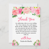 Pink Roses with Foliage Wedding Dankeskarte (Vorderseite)