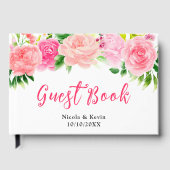 Pink Roses with Foliage Wedding Gästebuch (Vorderseite)