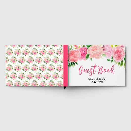 Pink Roses with Foliage Wedding Gästebuch (Voll)
