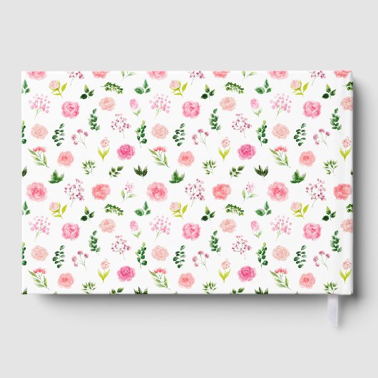 Pink Roses with Foliage Wedding Gästebuch (Rückseite)