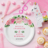 Pink Roses with Foliage Wedding Pappteller (Party)