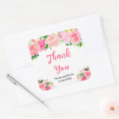Pink Roses with Foliage Wedding Thank You Quadratischer Aufkleber (Umschlag)