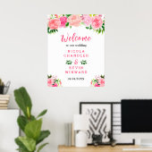 Pink Roses with Foliage Wedding Welcome Sign Poster (Heimbüro)
