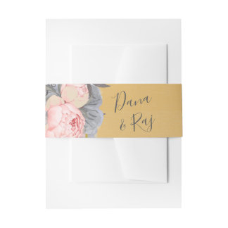 Pink Roses with Grey & Gold Wedding Einladungsbanderole