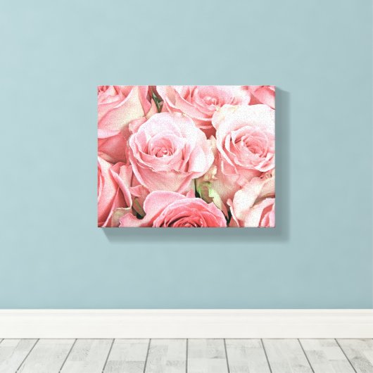 Pink Roses Wrapped Canvas Leinwanddruck (Insitu (Holzboden))