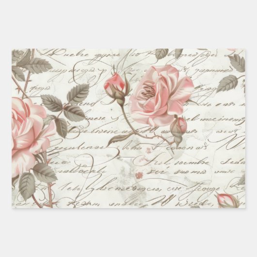 Pink Roses Wrapping Paper Geschenkpapier Set (Vorderseite)