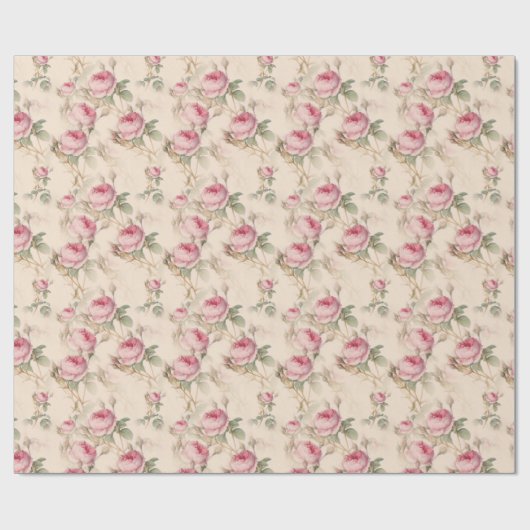 Pink Roses Wrapping Papier Blumenzettel Wrap Geschenkpapier (Flach)