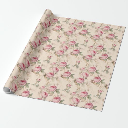 Pink Roses Wrapping Papier Blumenzettel Wrap Geschenkpapier (Ungerollt)