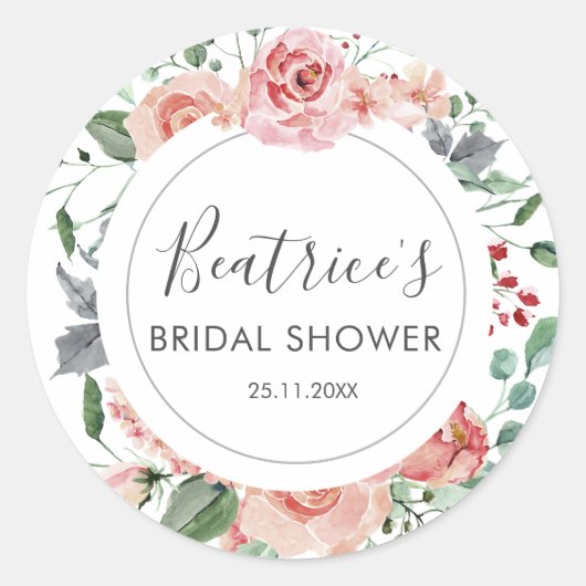 Pink Roses Wreath Brautparty Vielen Dank Runder Aufkleber (Vorderseite)