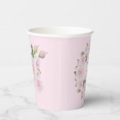 Pink Roses Wreath Name Text Paper Cups Wedding Pappbecher (Rechts)